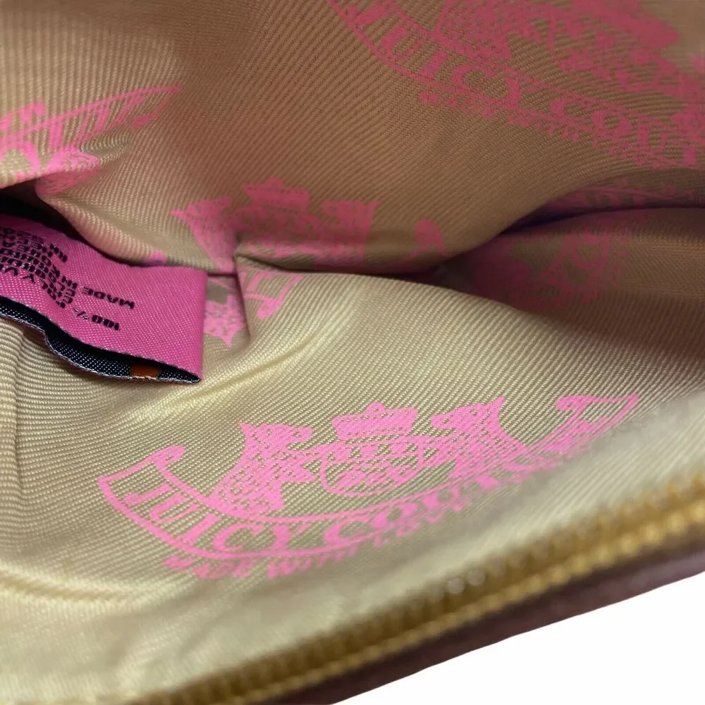 Juicy Couture Wristlet Black Brown Velour Retro y2k Embroidered Rose Pink